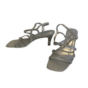 Bandolino 3” Block Heel Silver Strappy Sandals Women’s Size 11